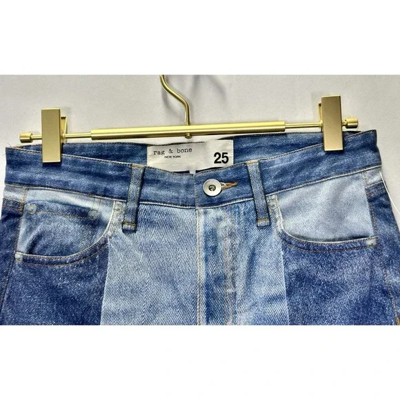 Rag & Bone Nina Miramar patchwork-effect stretch slim-leg pants Sz 25 S NWOT - Picture 2 of 4